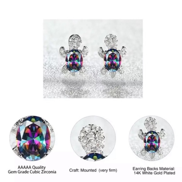 “Just Keep Swimming” Turtle Diamond Stud Earrings - Picture 3 of 11